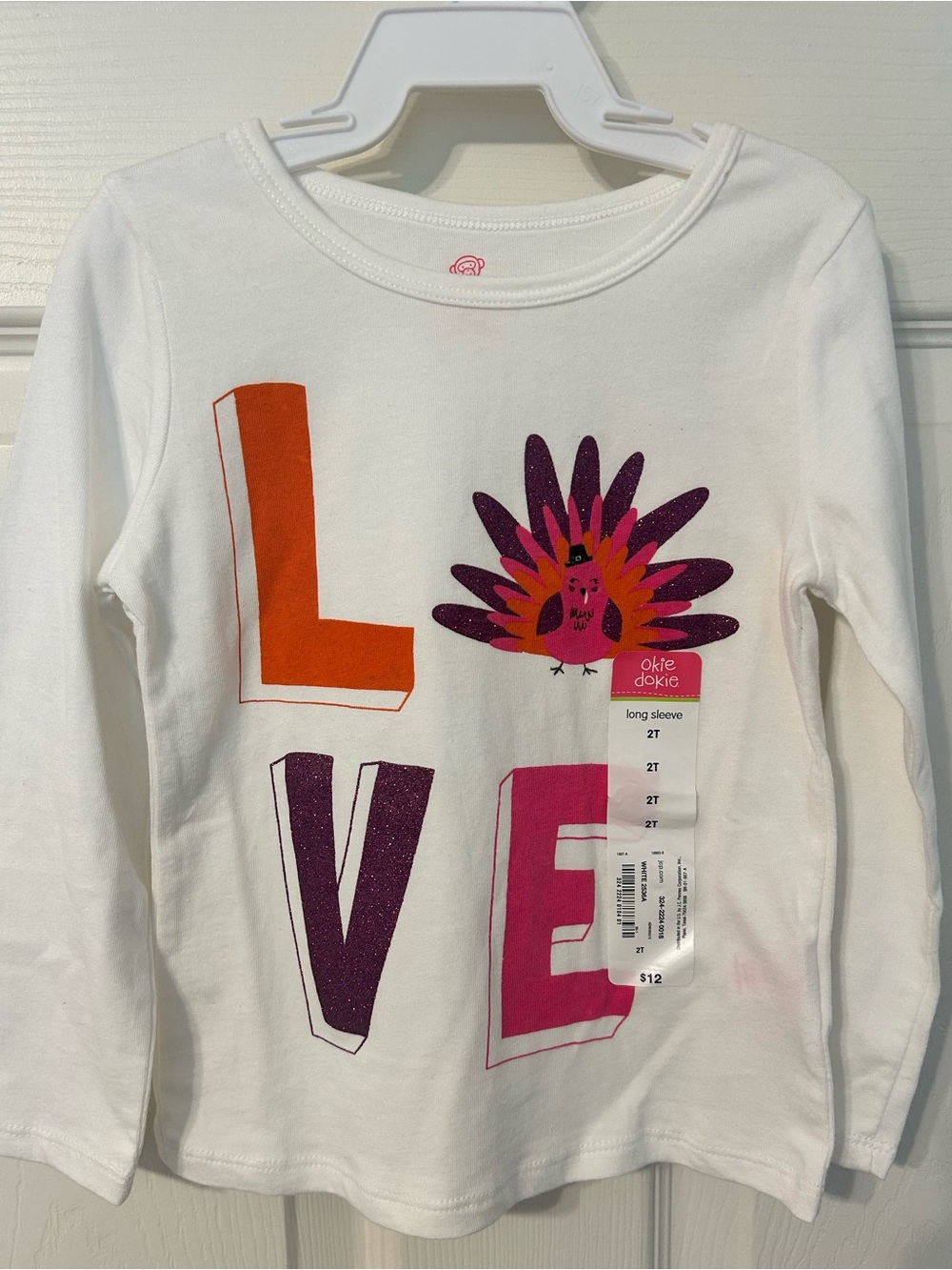 NWT! Toddler Girls, Okie dokie, Thanksgiving, White Long-Sleeve LOVE Graphic Tee